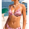 CUPSHE Women’s Bikini Top V Neck Triangle Top Crisscross Back Self Tie Spaghetti Straps(Red/Abstract)