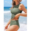 CUPSHE Women’s Tankini Sets High Neck Mesh Cutout Back Hook Swimwear Two Piece Bathing Suits(Olive Green)