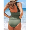 CUPSHE Women’s Tankini Sets High Neck Mesh Cutout Back Hook Swimwear Two Piece Bathing Suits(Olive Green)