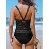 CUPSHE Women’s Tankini Sets Scalloped V Neck Two Piece Bathing Suits Crossback Straps High Waisted Ruched(Black/Dots)