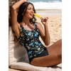 CUPSHE Women’s Tankini Sets Scoop Neck Scallop Trim Two Piece Swimsuit Adjustable Wide Straps Ruching Swimwear(Black Floral)