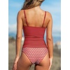 CUPSHE Women’s Tankini Sets Two Piece Swimsuit Scoop Neck Cutout Ruched Mid Rise Reversible Bottom(Red/Diamond)