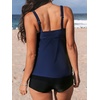 CUPSHE Women’s Tankini Sets Two Piece Swimsuit V Neck High Waisted Boy Shorts Adjustable Straps Ruffled Hem (XS-4XL)(Navy Blue/Black)