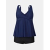 CUPSHE Women’s Tankini Sets Two Piece Swimsuit V Neck High Waisted Boy Shorts Adjustable Straps Ruffled Hem (XS-4XL)(Navy Blue/Black)