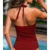 CUPSHE Women’s Tankini Top Swimsuit Ruched Slimming Swim Top Only Cutout Halter Self Tie Bathing Suit Top Textured(True Red)