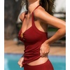 CUPSHE Women’s Tankini Top Swimsuit Ruched Slimming Swim Top Only Cutout Halter Self Tie Bathing Suit Top Textured(True Red)