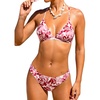 CUPSHE Bikini Set for Women Two Piece Swimsuits V Neck Low Rise Crisscross Back Self Tie Spaghetti Straps(Red/Abstract)