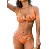 CUPSHE Women’s Bikini Set Two Piece Swimsuit Mid Rise Bathing Suit Twist Sweetheart Neck Self Tie Cheeky Bottom(Orange/Floral)