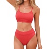 CUPSHE Women’s Bikini Set Two Piece Swimsuits High Waisted Scoop Neck Spaghetti Adjustable Straps Textured(Coral Red)