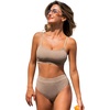CUPSHE Women’s Bikini Set Two Piece Swimsuits High Waisted Scoop Neck Spaghetti Adjustable Straps Textured(Light Brown)