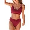 CUPSHE Women’s Bikini Sets Scoop Neck Two Piece Bathing Suits Textured Seamless Crisscross Adjustable Straps(Wine Red)