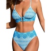 CUPSHE Women’s Bikini Sets Two Piece Swimsuit High Waisted Bathing Suit V Neck Crossback Tie Back Hook(Blue/Floral)