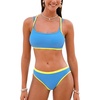CUPSHE Women’s Bikini Sets Two Piece Swimsuit Square Neck Colorblock Bathing Suits Adjustable Double Straps(Sky Blue/Yellow)