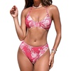 CUPSHE Women’s Bikini Sets Two Piece Swimsuit V Neck Halter Stitching Back Hook Cutout Straps Mid Rise(Pink Floral)