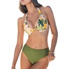 CUPSHE Women’s Bikini Sets Two Piece Swimsuit V Neck Halter Straps Push Up Underwire Bathing Suit Mid Rise(Olive Green/Tropical)