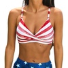 CUPSHE Women’s Bikini Top Bathing Suit V Neck Adjustable Spaghetti Straps Twist Front(Red Striped)