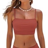 CUPSHE Womens Bikini Top Swimsuit Ruching Bandeau Top Spaghetti Adjustable Straps(Brick Red)