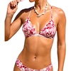 CUPSHE Women’s Bikini Top V Neck Triangle Top Crisscross Back Self Tie Spaghetti Straps(Red/Abstract)