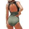 CUPSHE Women’s Tankini Sets High Neck Mesh Cutout Back Hook Swimwear Two Piece Bathing Suits(Olive Green)