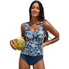 CUPSHE Women’s Tankini Sets Scoop Neck Scallop Trim Two Piece Swimsuit Adjustable Wide Straps Ruching Swimwear(Cobalt Blue Floral)