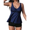 CUPSHE Women’s Tankini Sets Two Piece Swimsuit V Neck High Waisted Boy Shorts Adjustable Straps Ruffled Hem (XS-4XL)(Navy Blue/Black)