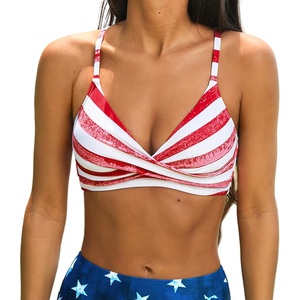 CUPSHE Women’s Bikini Top Bathing Suit V Neck Adjustable Spaghetti Straps Twist Front(Red Striped)