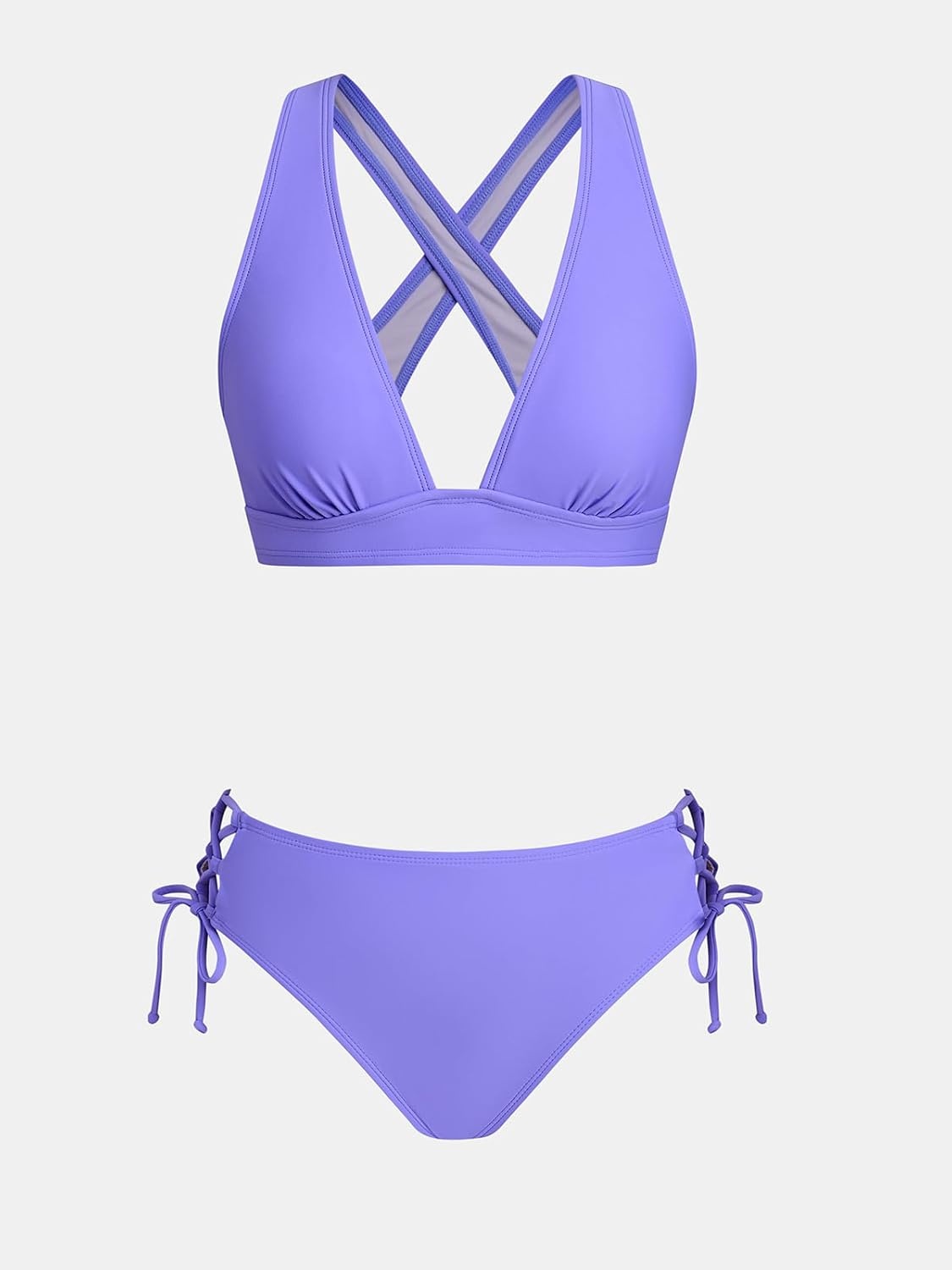 image:imageCUPSHE Bikini Set for Women Two Piece Swimsuit V Neck Triangle Top Wide Straps Cross Back Lace up Mid RisePeriwinkle Purple