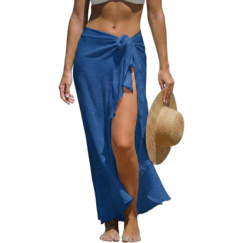 image:imageCUPSHE Women Sarong Coverups Chiffon Ruffle Self Tie Sarong Wraps Skirt Beach Sarongs for SwimwearBlue