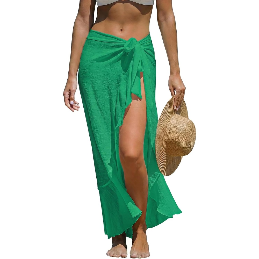 image:imageCUPSHE Women Sarong Coverups Chiffon Ruffle Self Tie Sarong Wraps Skirt Beach Sarongs for SwimwearGreen
