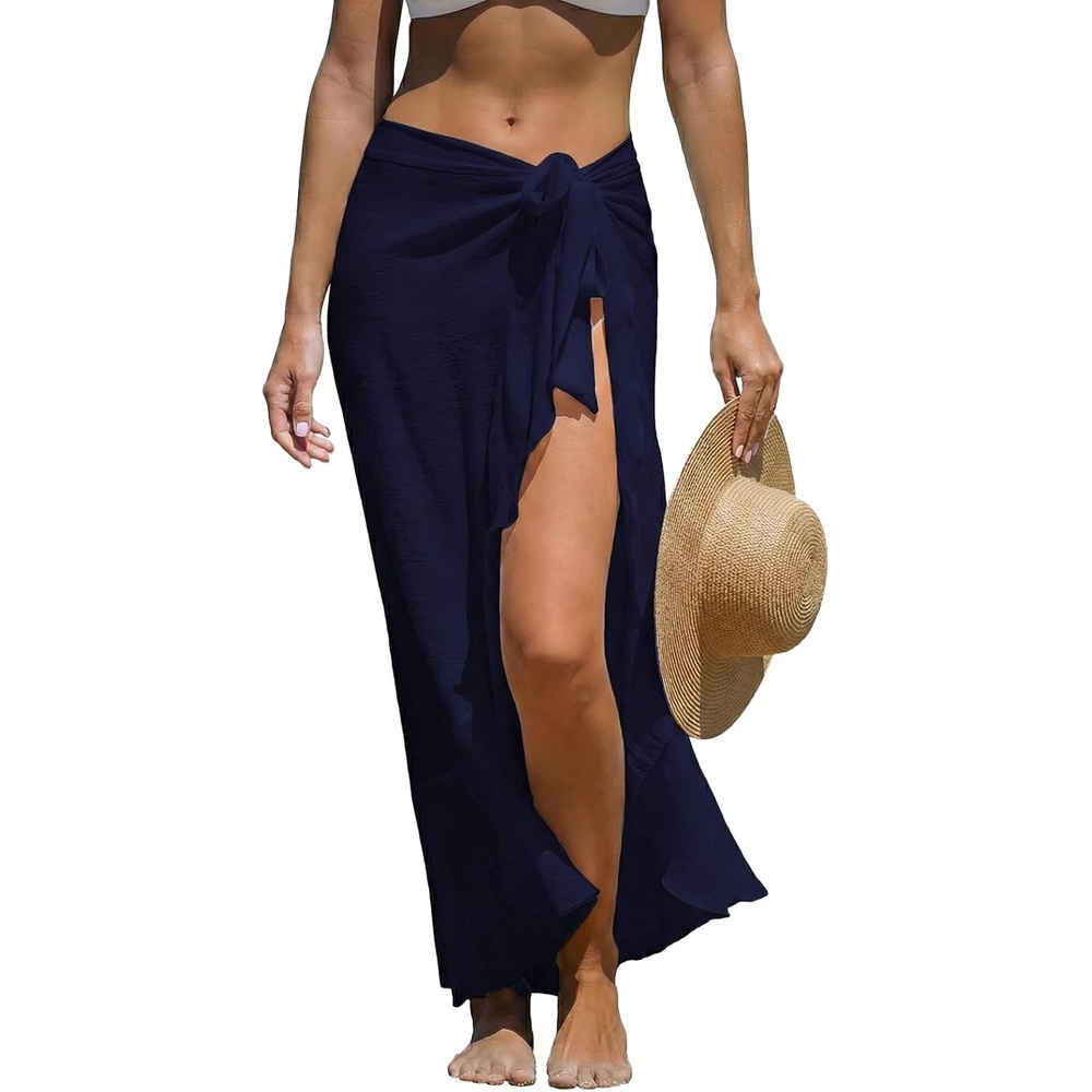 image:imageCUPSHE Women Sarong Coverups Chiffon Ruffle Self Tie Sarong Wraps Skirt Beach Sarongs for SwimwearNavy