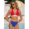 CUPSHE Bikini Set for Women Two Piece Swimsuit V Neck Triangle Top Wide Straps Cross Back Lace up Mid Rise(Blue/Red/White)