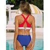 CUPSHE Bikini Set for Women Two Piece Swimsuit V Neck Triangle Top Wide Straps Cross Back Lace up Mid Rise(Blue/Red/White)