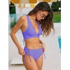 CUPSHE Bikini Set for Women Two Piece Swimsuit V Neck Triangle Top Wide Straps Cross Back Lace up Mid Rise(Periwinkle Purple)
