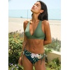 CUPSHE Bikini Set for Women Two Piece Swimsuit V Neck Triangle Top Wide Straps Cross Back Lace up Mid Rise(Sage Green/Navy Floral)
