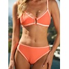 CUPSHE Two Piece Swimsuit Women V Neck O Ring Stitching Bikini Set Color Blocked Back Hook Swimwear(Orange/White)