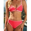 CUPSHE Two Piece Swimsuit Women V Neck O Ring Stitching Bikini Set Color Blocked Back Hook Swimwear(Red/White)