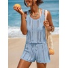CUPSHE Women Crochet Coverup Tops Sleeveless Scalloped Cropped Beach Coverup Top(Blue)