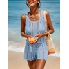 CUPSHE Women Crochet Coverup Tops Sleeveless Scalloped Cropped Beach Coverup Top(Blue)