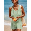 CUPSHE Women Crochet Coverup Tops Sleeveless Scalloped Cropped Beach Coverup Top(Green)