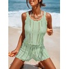 CUPSHE Women Crochet Coverup Tops Sleeveless Scalloped Cropped Beach Coverup Top(Green)
