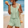 CUPSHE Women Crochet Coverup Tops Sleeveless Scalloped Cropped Beach Coverup Top(Green)