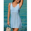 CUPSHE Women Crochet Swimsuit Cover Ups Dress Sleeveless V Neck Knitted Beach Coverup Dress(Blue)