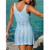 CUPSHE Women Crochet Swimsuit Cover Ups Dress Sleeveless V Neck Knitted Beach Coverup Dress(Blue)