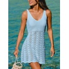 CUPSHE Women Crochet Swimsuit Cover Ups Dress Sleeveless V Neck Knitted Beach Coverup Dress(Blue)