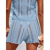 CUPSHE Women Crochet Swimsuit Cover Ups Shorts Drawstring Hollow Out Beach Coverup Shorts(Blue)