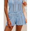 CUPSHE Women Crochet Swimsuit Cover Ups Shorts Drawstring Hollow Out Beach Coverup Shorts(Blue)