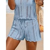 CUPSHE Women Crochet Swimsuit Cover Ups Shorts Drawstring Hollow Out Beach Coverup Shorts(Blue)