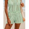 CUPSHE Women Crochet Swimsuit Cover Ups Shorts Drawstring Hollow Out Beach Coverup Shorts(Green)
