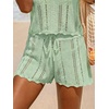 CUPSHE Women Crochet Swimsuit Cover Ups Shorts Drawstring Hollow Out Beach Coverup Shorts(Green)