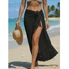 CUPSHE Women Sarong Coverups Chiffon Ruffle Self Tie Sarong Wraps Skirt Beach Sarongs for Swimwear(Black)
